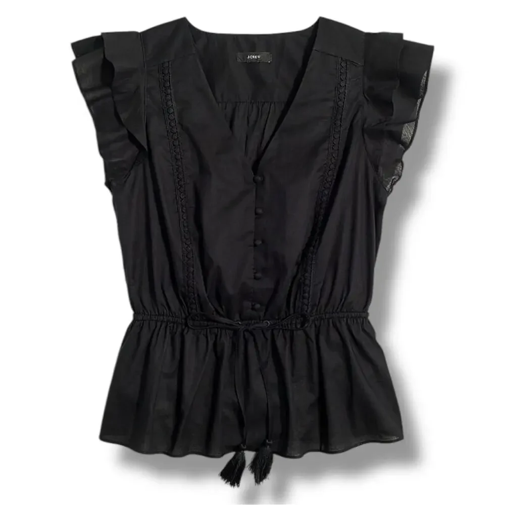 J.Crew - Women’s Black Flutter Sleeve Top Size Small